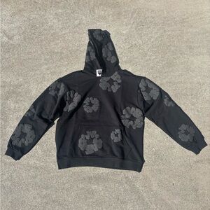 Black Hoodie with Gray Floral Pattern